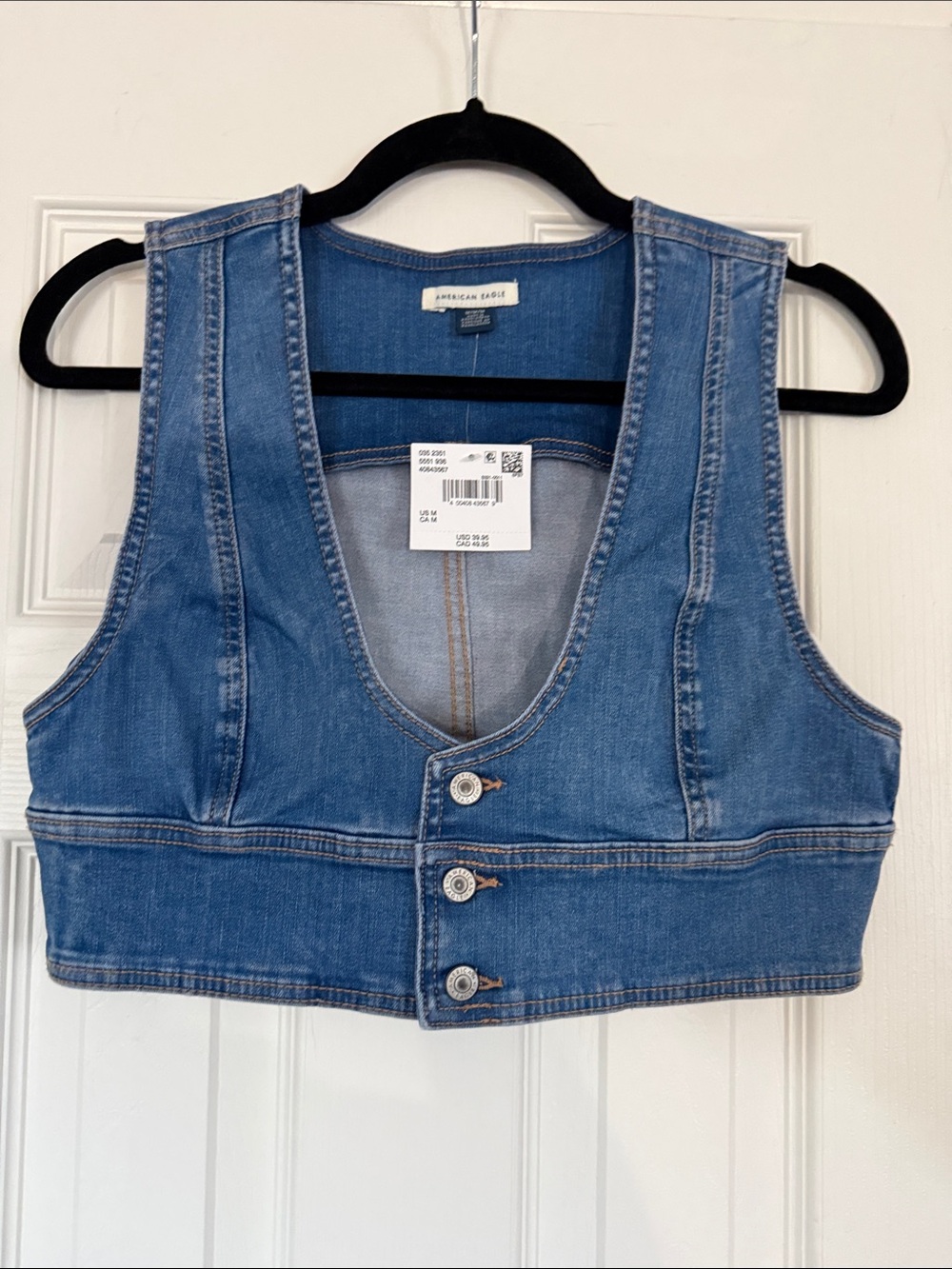 American Eagle Outfitters Women's Medium Blue Denim Cropped Vest